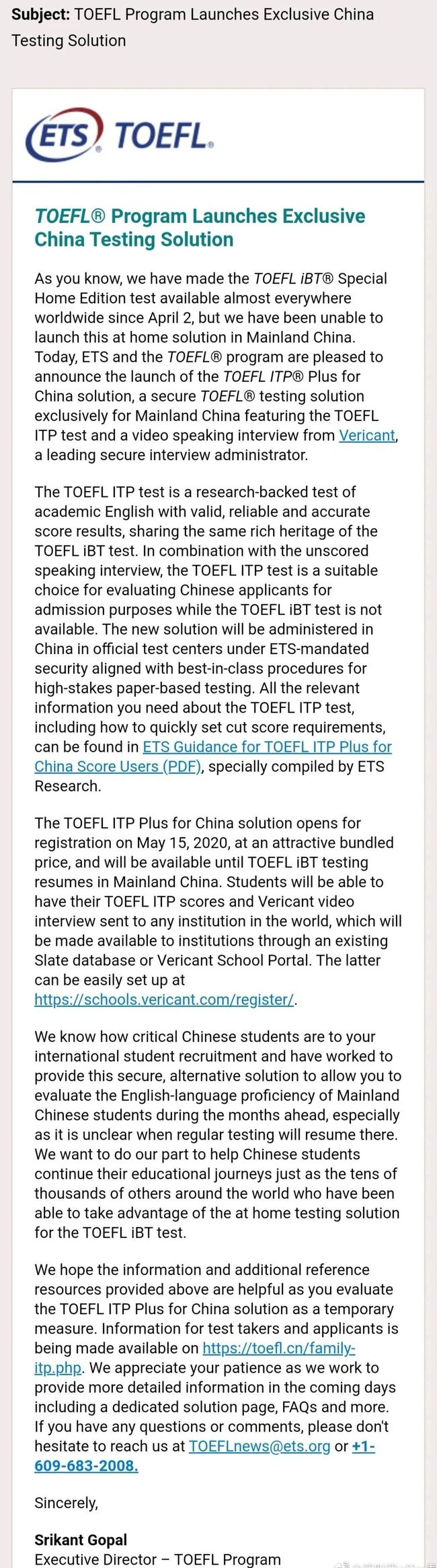 外媒:官方消息，ETS新推中国大陆“特供版”托福考试！缩略图